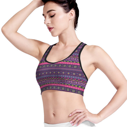 Purple Native Tribal Pattern Print Women's Sports Bra