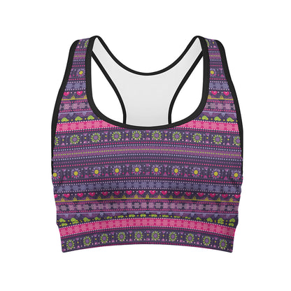 Purple Native Tribal Pattern Print Women's Sports Bra