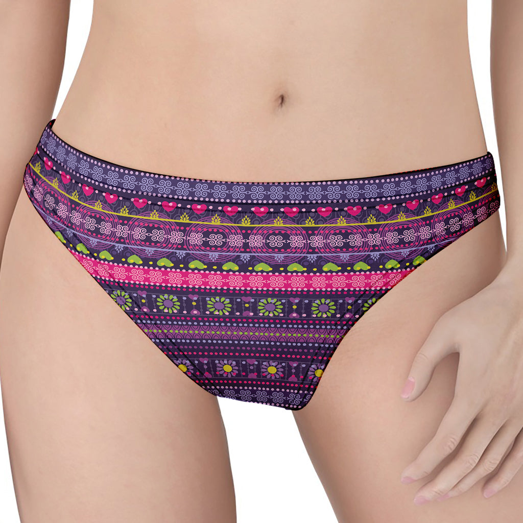 Purple Native Tribal Pattern Print Women's Thong