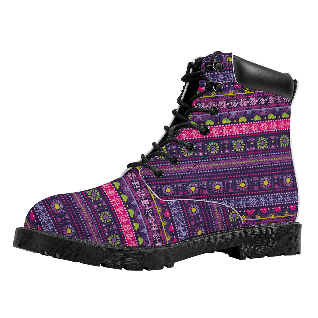 Purple Native Tribal Pattern Print Work Boots