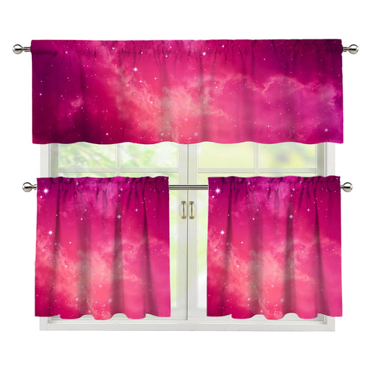 Purple Nebula Cloud Galaxy Space Print 3 Piece Kitchen Curtains
