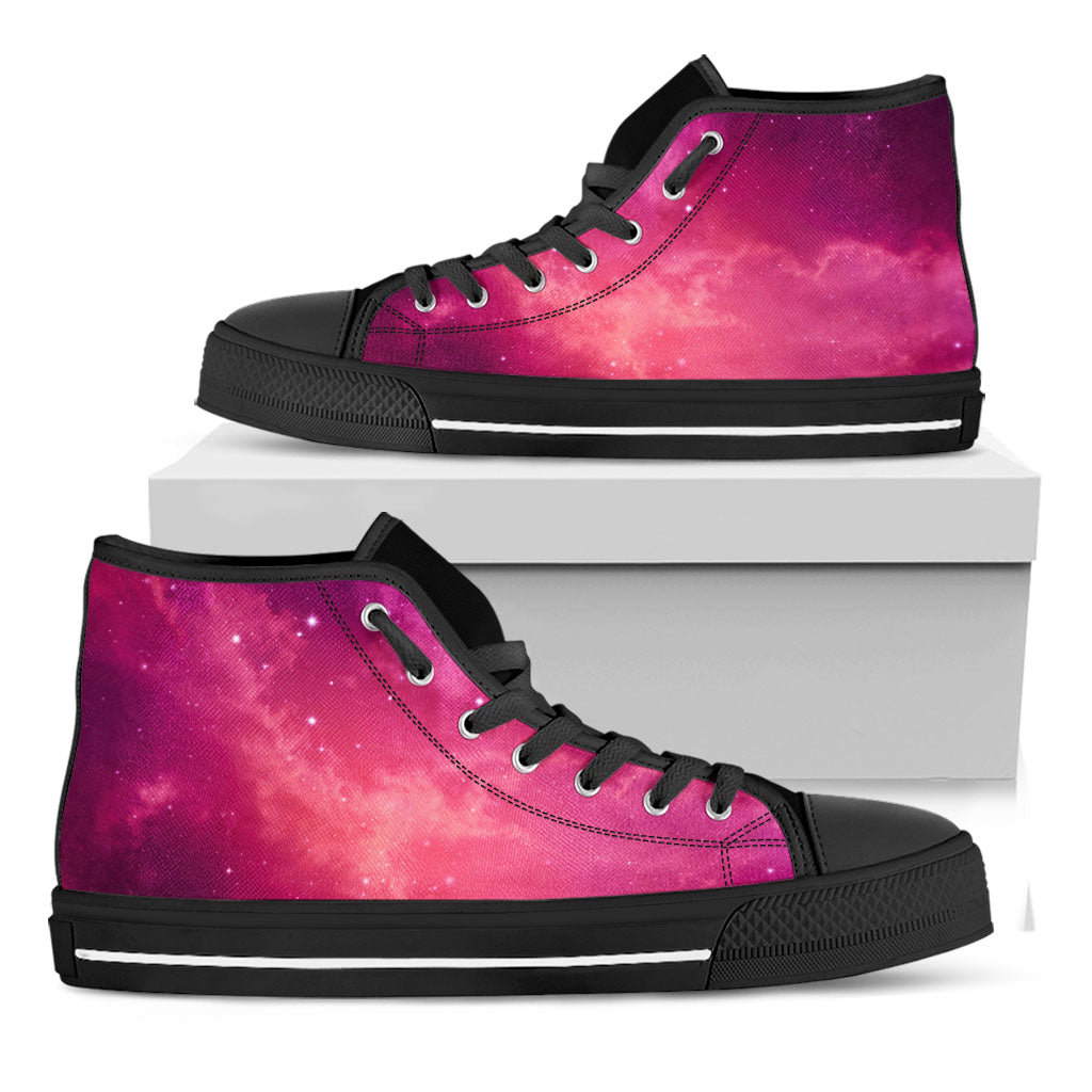 Purple Nebula Cloud Galaxy Space Print Black High Top Sneakers