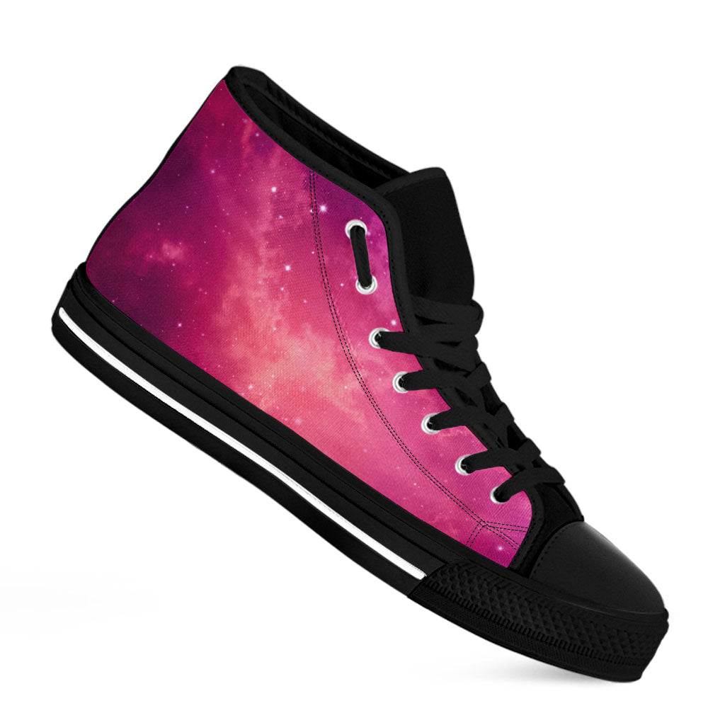 Purple Nebula Cloud Galaxy Space Print Black High Top Sneakers