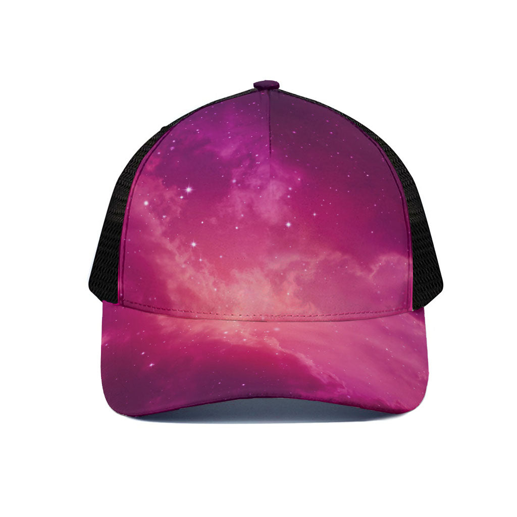 Purple Nebula Cloud Galaxy Space Print Black Mesh Trucker Cap