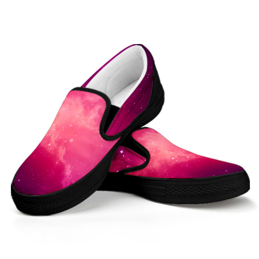 Purple Nebula Cloud Galaxy Space Print Black Slip On Sneakers