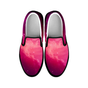 Purple Nebula Cloud Galaxy Space Print Black Slip On Sneakers