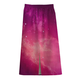 Purple Nebula Cloud Galaxy Space Print Cotton Front Slit Maxi Skirt