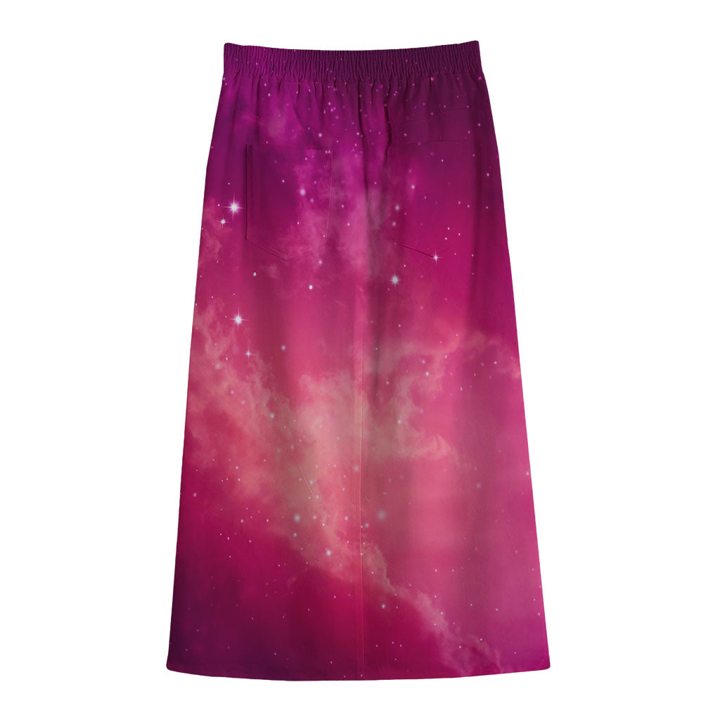 Purple Nebula Cloud Galaxy Space Print Cotton Front Slit Maxi Skirt