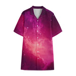 Purple Nebula Cloud Galaxy Space Print Cotton Hawaiian Shirt