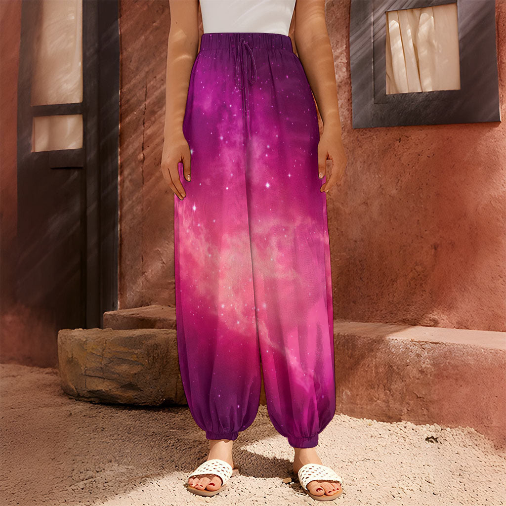 Purple Nebula Cloud Galaxy Space Print Harem Pants