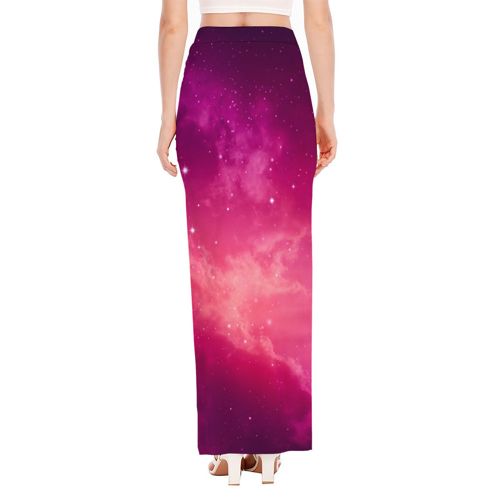 Purple Nebula Cloud Galaxy Space Print High Slit Maxi Skirt