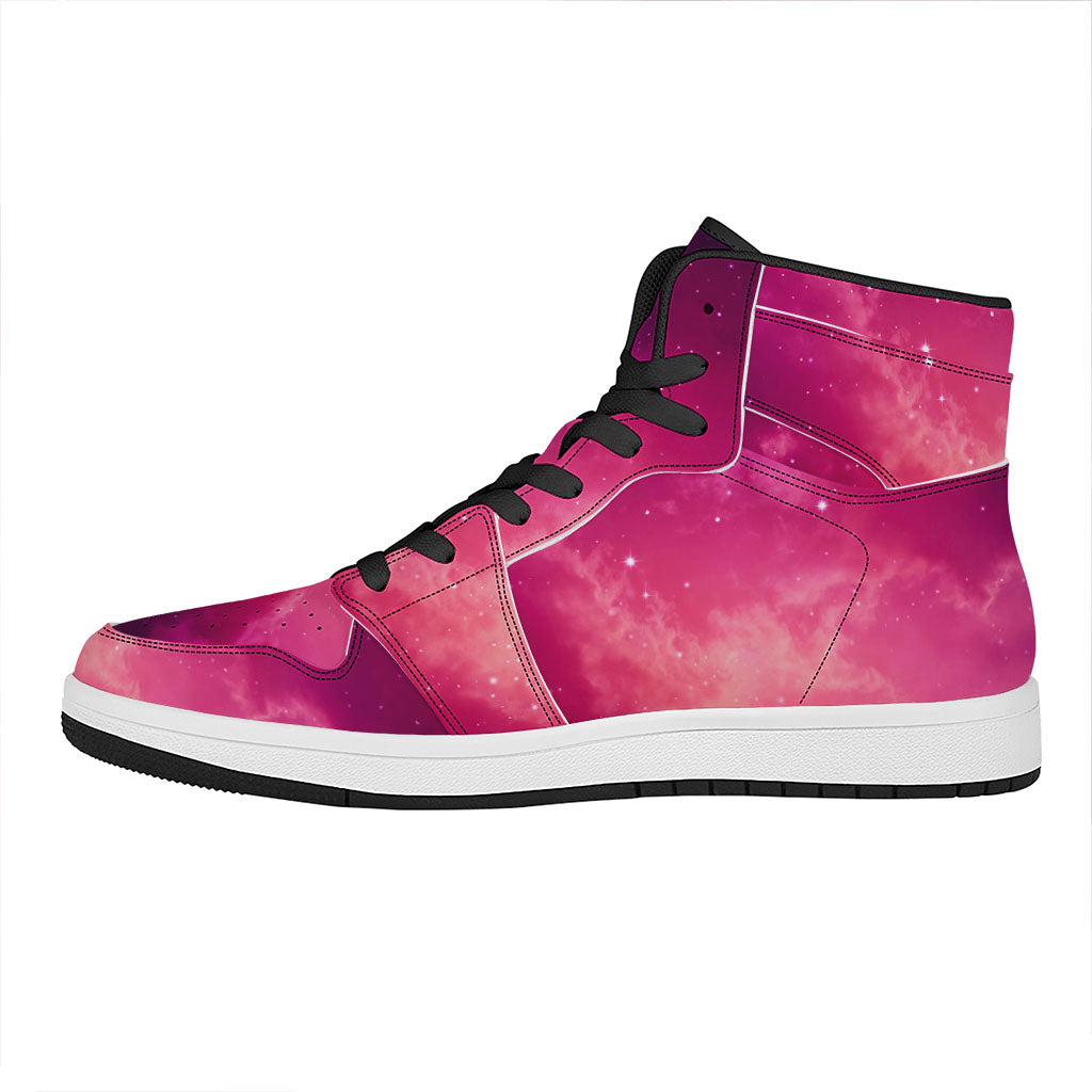 Purple Nebula Cloud Galaxy Space Print High Top Leather Sneakers