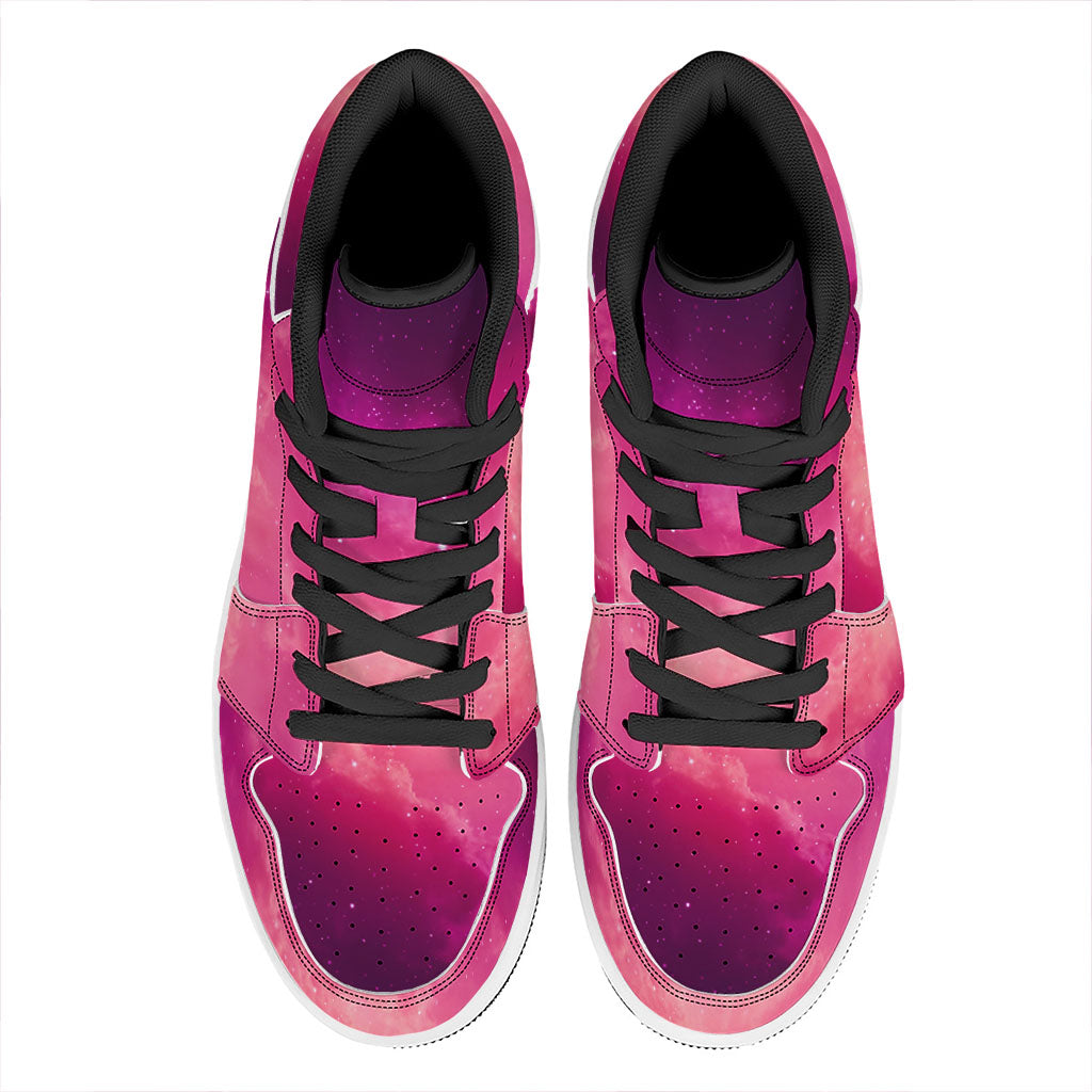 Purple Nebula Cloud Galaxy Space Print High Top Leather Sneakers