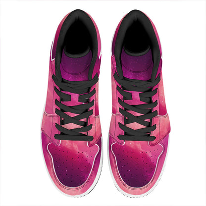 Purple Nebula Cloud Galaxy Space Print High Top Leather Sneakers