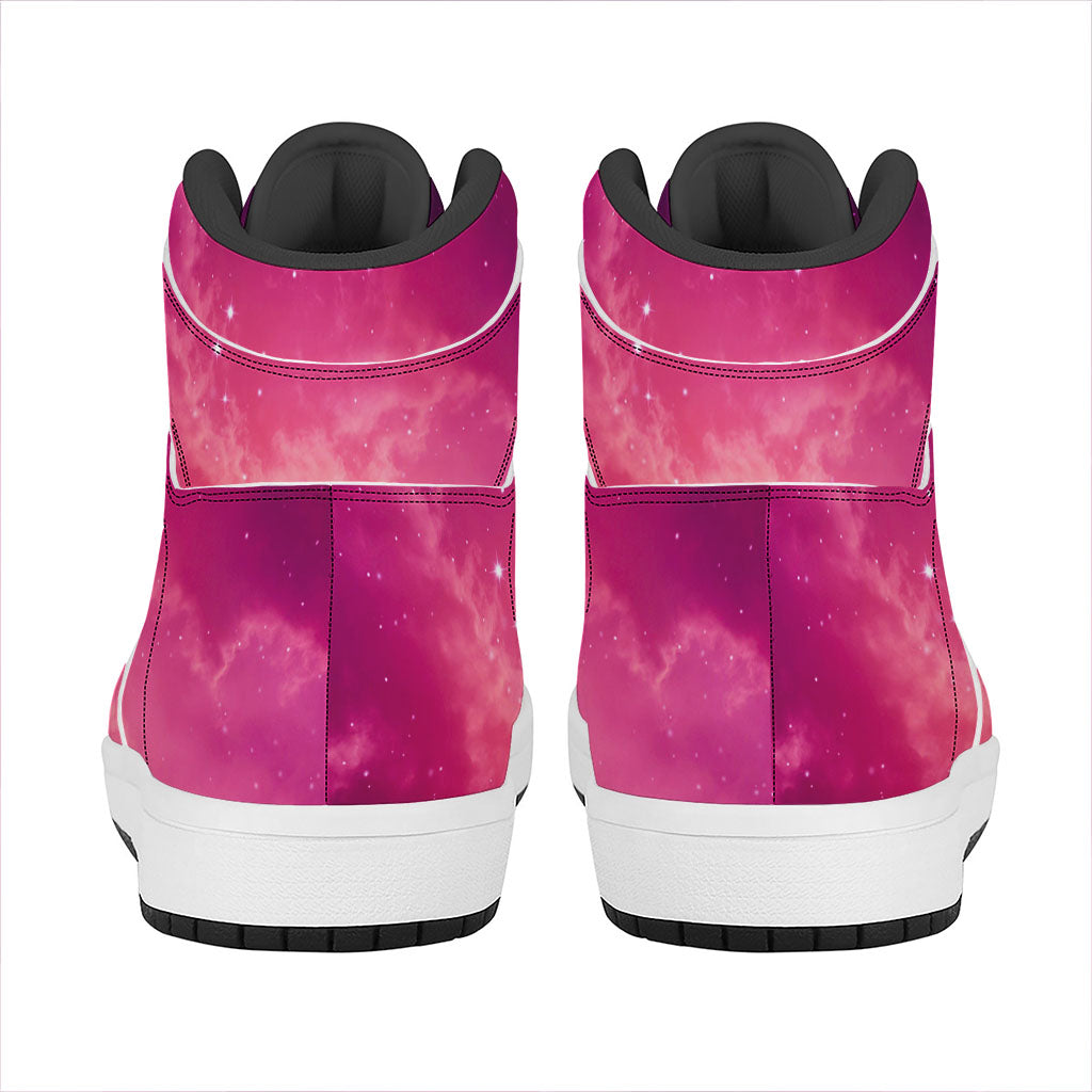 Purple Nebula Cloud Galaxy Space Print High Top Leather Sneakers