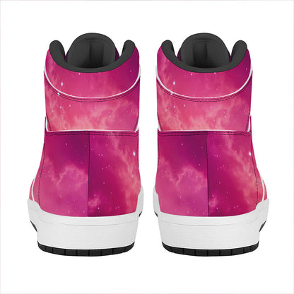 Purple Nebula Cloud Galaxy Space Print High Top Leather Sneakers