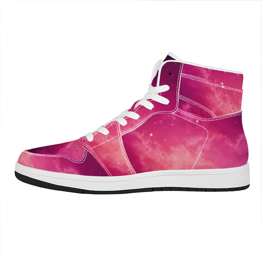 Purple Nebula Cloud Galaxy Space Print High Top Leather Sneakers