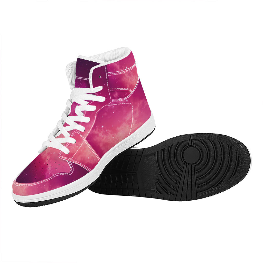 Purple Nebula Cloud Galaxy Space Print High Top Leather Sneakers