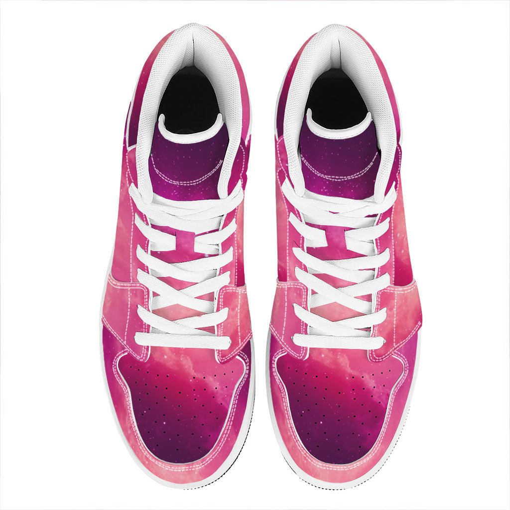 Purple Nebula Cloud Galaxy Space Print High Top Leather Sneakers