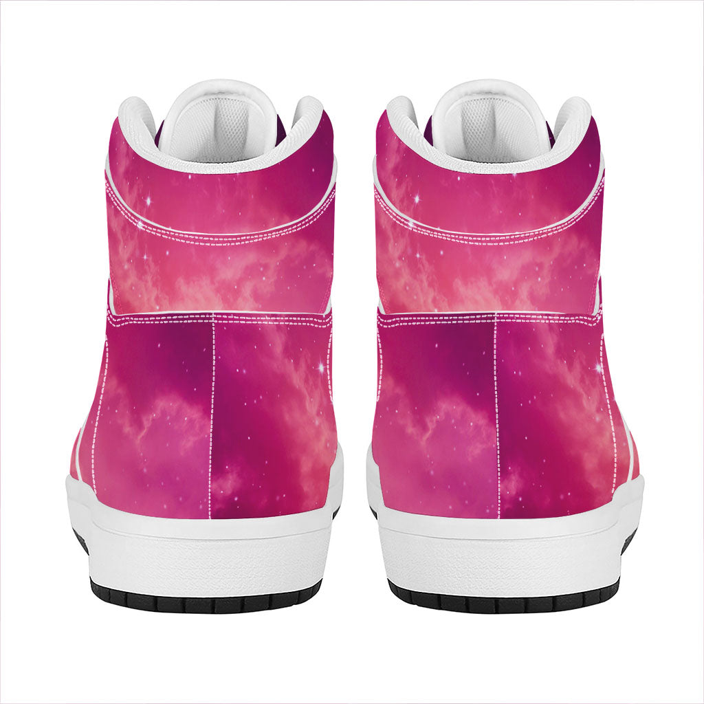 Purple Nebula Cloud Galaxy Space Print High Top Leather Sneakers