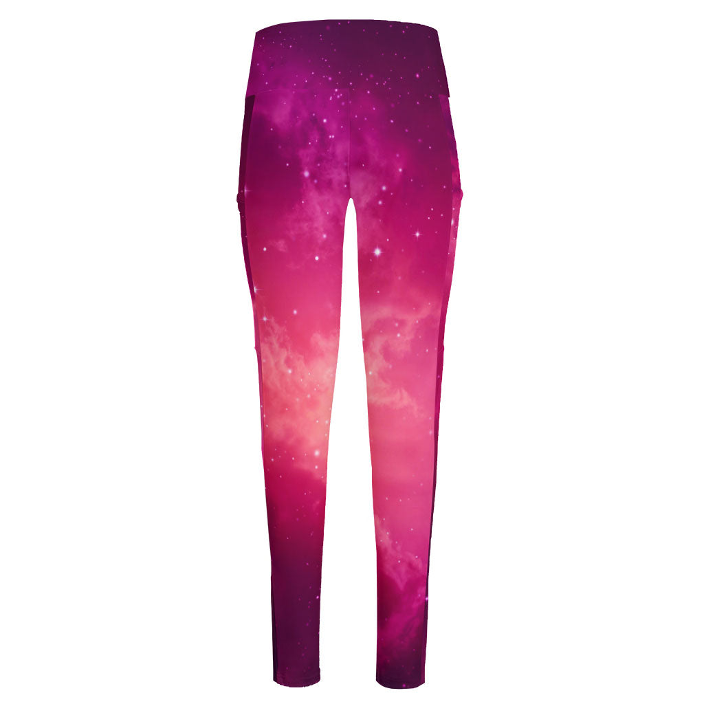 Purple Nebula Cloud Galaxy Space Print High-Waisted Pocket Leggings