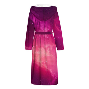 Purple Nebula Cloud Galaxy Space Print Hooded Bathrobe