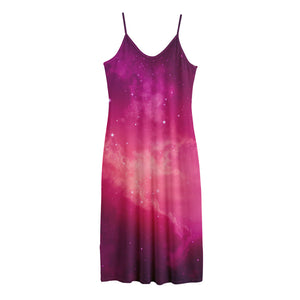 Purple Nebula Cloud Galaxy Space Print Jersey Midi Cami Dress