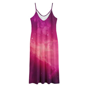 Purple Nebula Cloud Galaxy Space Print Jersey Midi Cami Dress