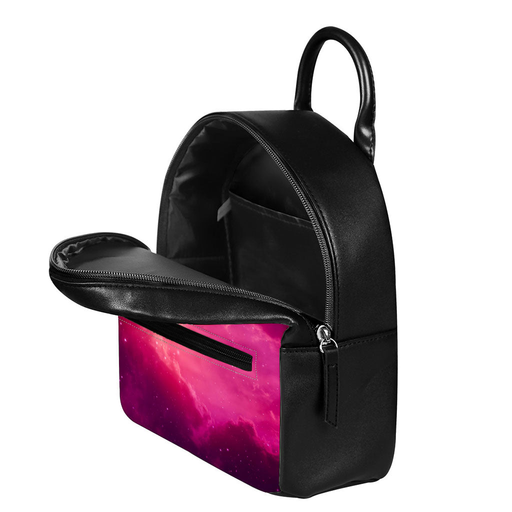 Purple Nebula Cloud Galaxy Space Print Leather Backpack