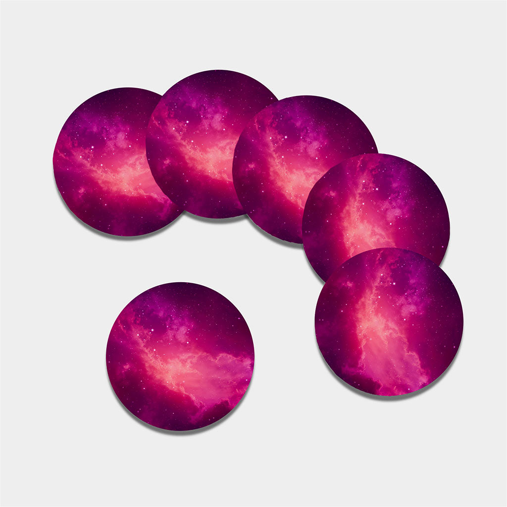 Purple Nebula Cloud Galaxy Space Print Leather Coaster Set