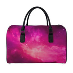 Purple Nebula Cloud Galaxy Space Print Leather Duffle Bag