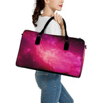 Purple Nebula Cloud Galaxy Space Print Leather Duffle Bag
