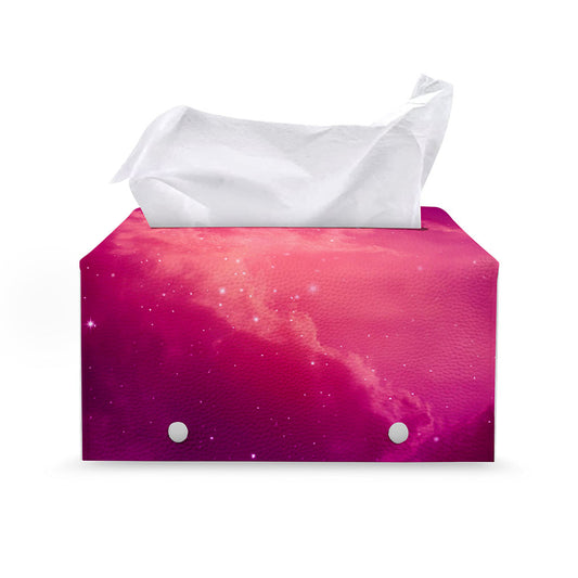 Purple Nebula Cloud Galaxy Space Print Leather Tissue Box Cover
