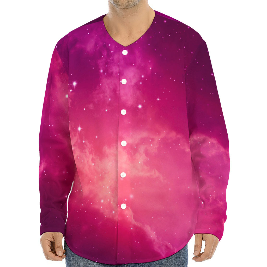 Purple Nebula Cloud Galaxy Space Print Long Sleeve Baseball Jersey