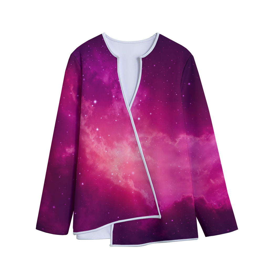 Purple Nebula Cloud Galaxy Space Print Long Sleeve Short Coat