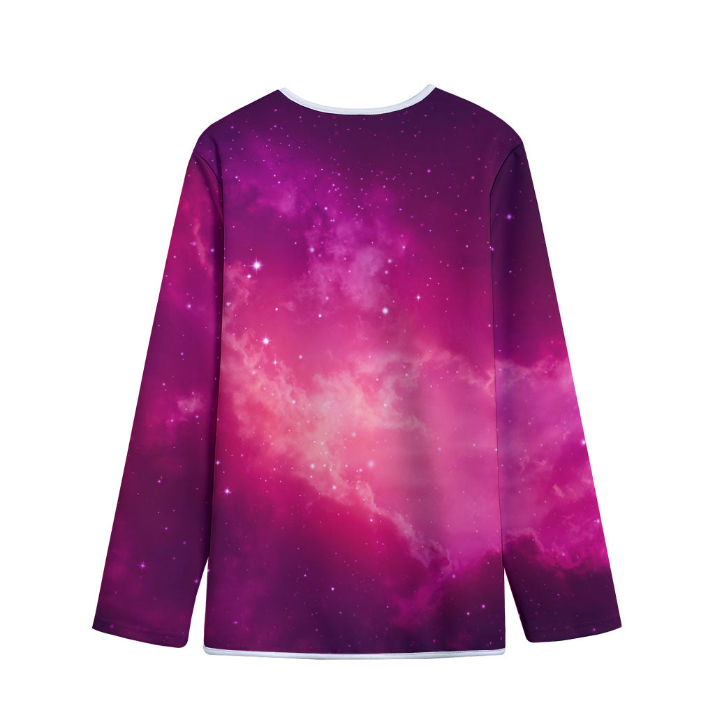 Purple Nebula Cloud Galaxy Space Print Long Sleeve Short Coat