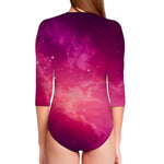 Purple Nebula Cloud Galaxy Space Print Long Sleeve Swimsuit