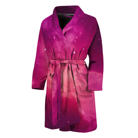 Purple Nebula Cloud Galaxy Space Print Men's Bathrobe