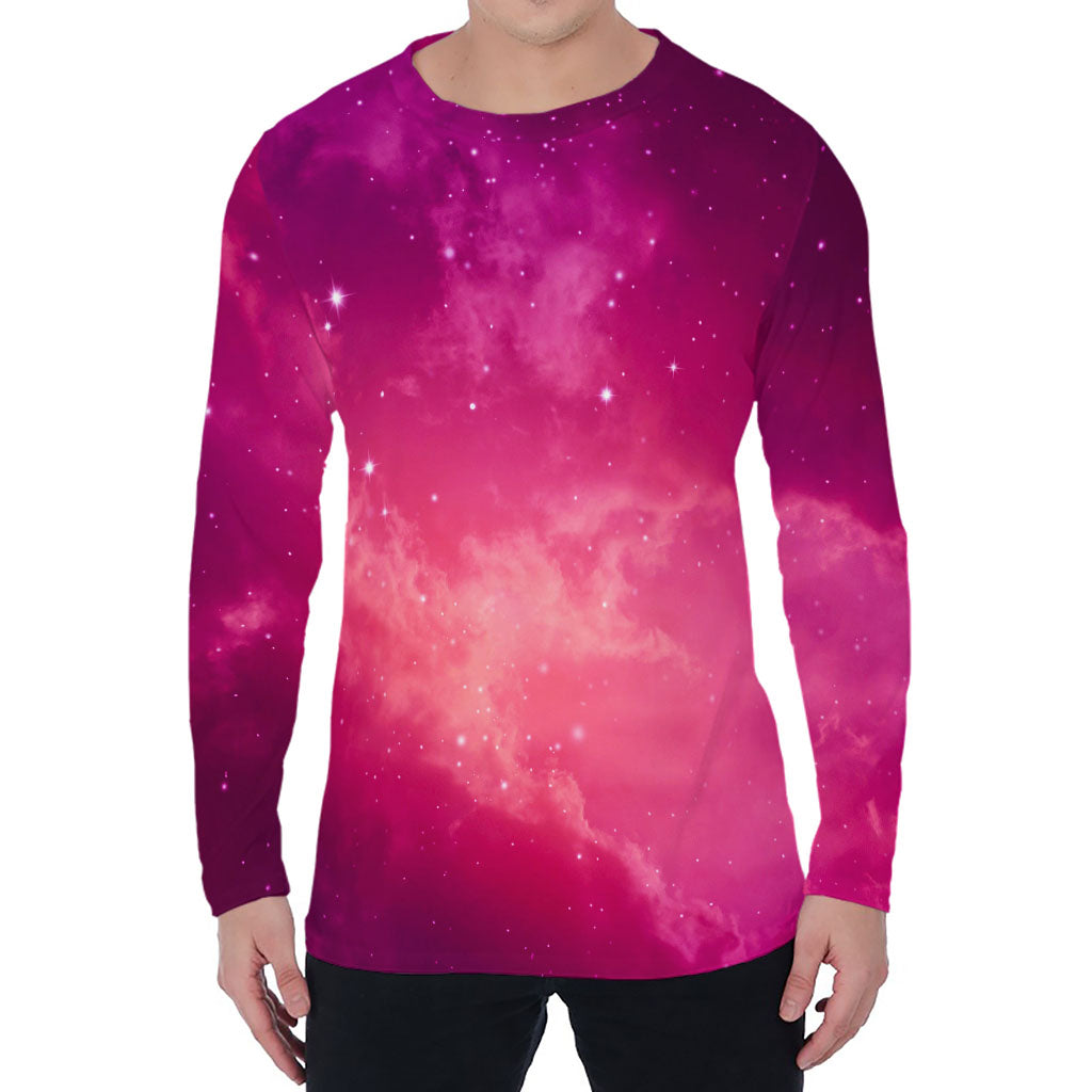 Purple Nebula Cloud Galaxy Space Print Men's Long Sleeve T-Shirt