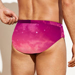 Purple Nebula Cloud Galaxy Space Print Men's Swim Briefs