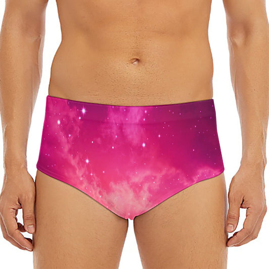 Purple Nebula Cloud Galaxy Space Print Men's Triangle Swim Briefs
