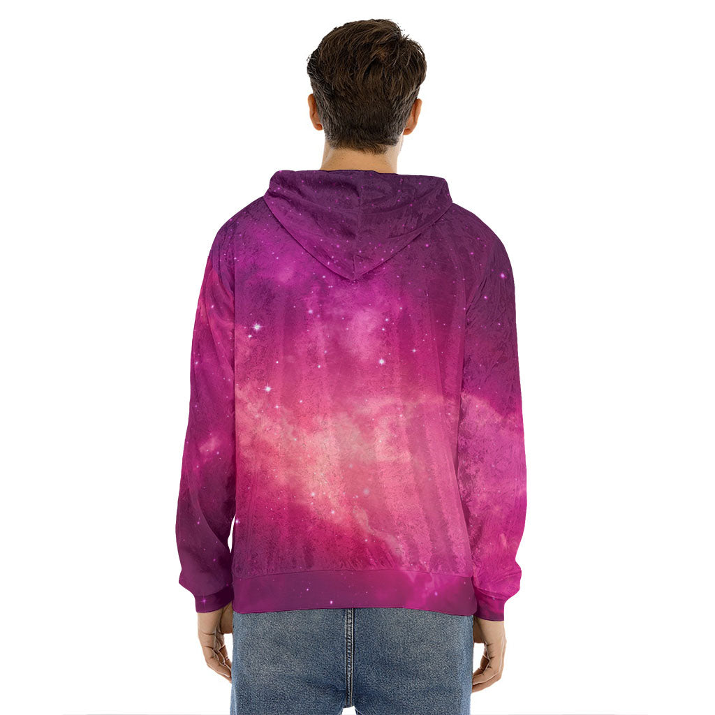 Purple Nebula Cloud Galaxy Space Print Men's Velvet Pullover Hoodie