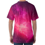 Purple Nebula Cloud Galaxy Space Print Men's Velvet T-Shirt