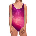 Purple Nebula Cloud Galaxy Space Print One Piece Swimsuit