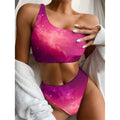 Purple Nebula Cloud Galaxy Space Print One Shoulder Bikini Set