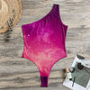 Purple Nebula Cloud Galaxy Space Print One Shoulder Bodysuit