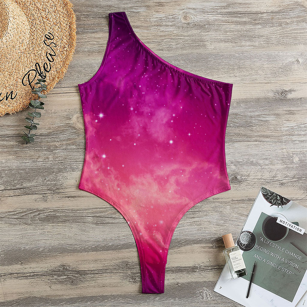 Purple Nebula Cloud Galaxy Space Print One Shoulder Bodysuit