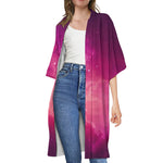 Purple Nebula Cloud Galaxy Space Print Open Front Beach Cover Up