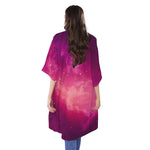 Purple Nebula Cloud Galaxy Space Print Open Front Beach Cover Up