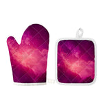 Purple Nebula Cloud Galaxy Space Print Oven Mitt And Pot Holder Set